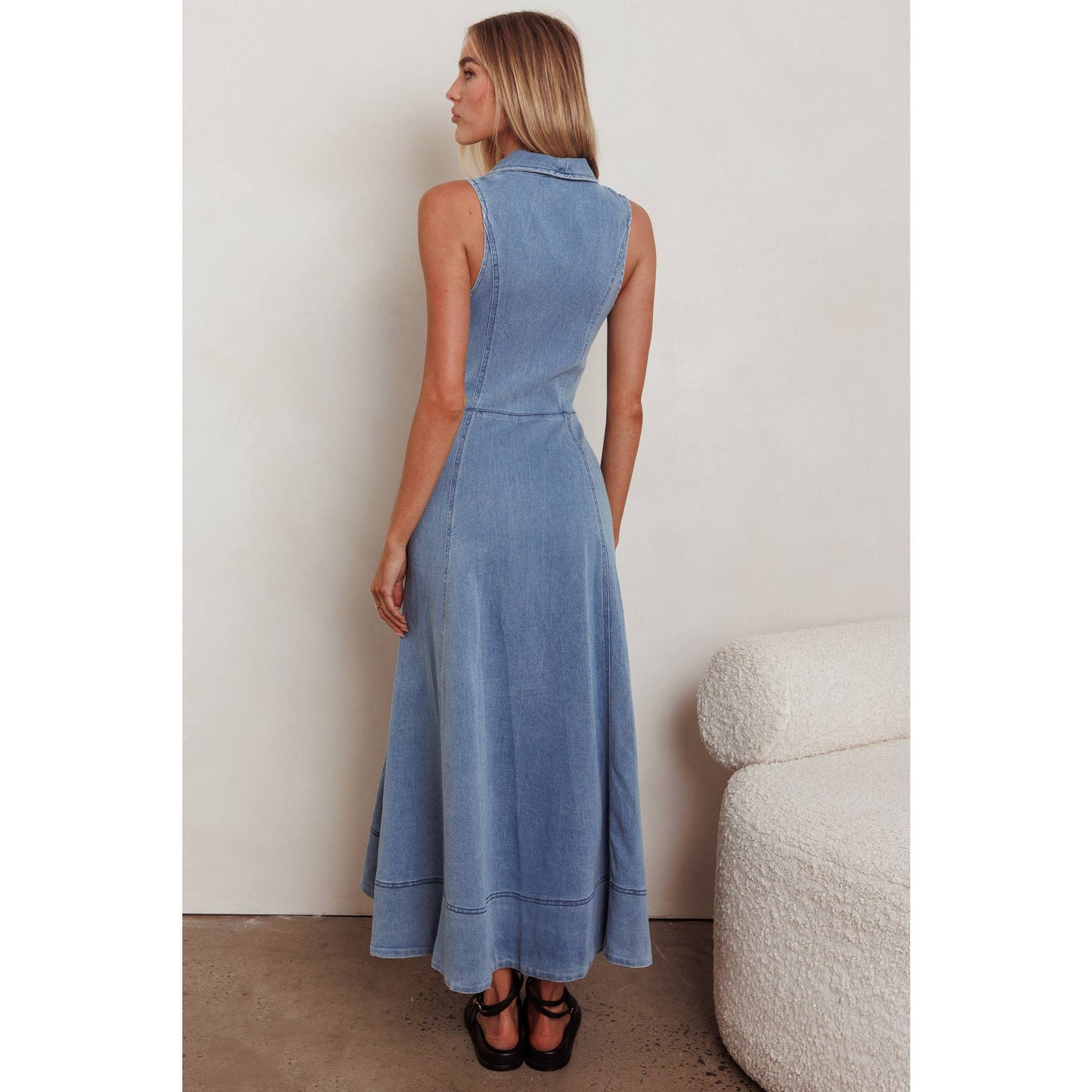 Collared Denim Maxi Dress
