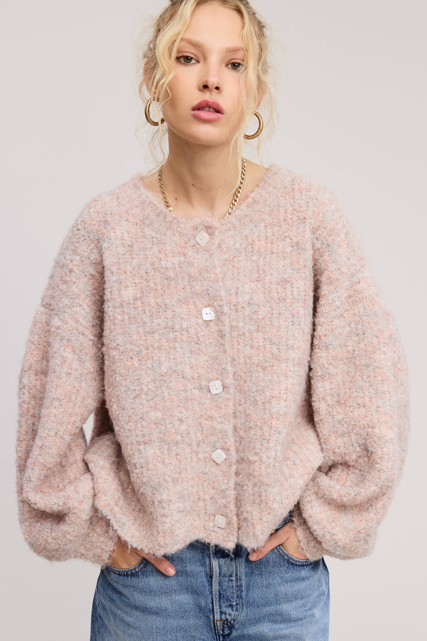 Fuzzy Confetti Cardigan | Blush
