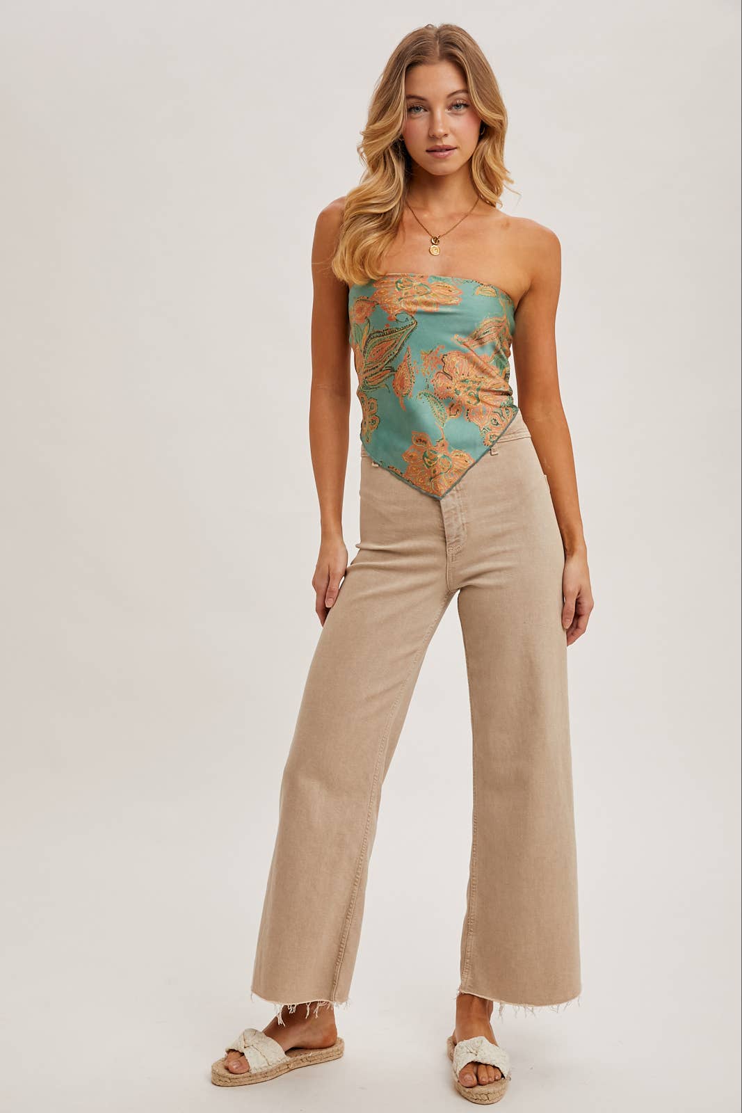 Navy Satin Tube Top Paisley