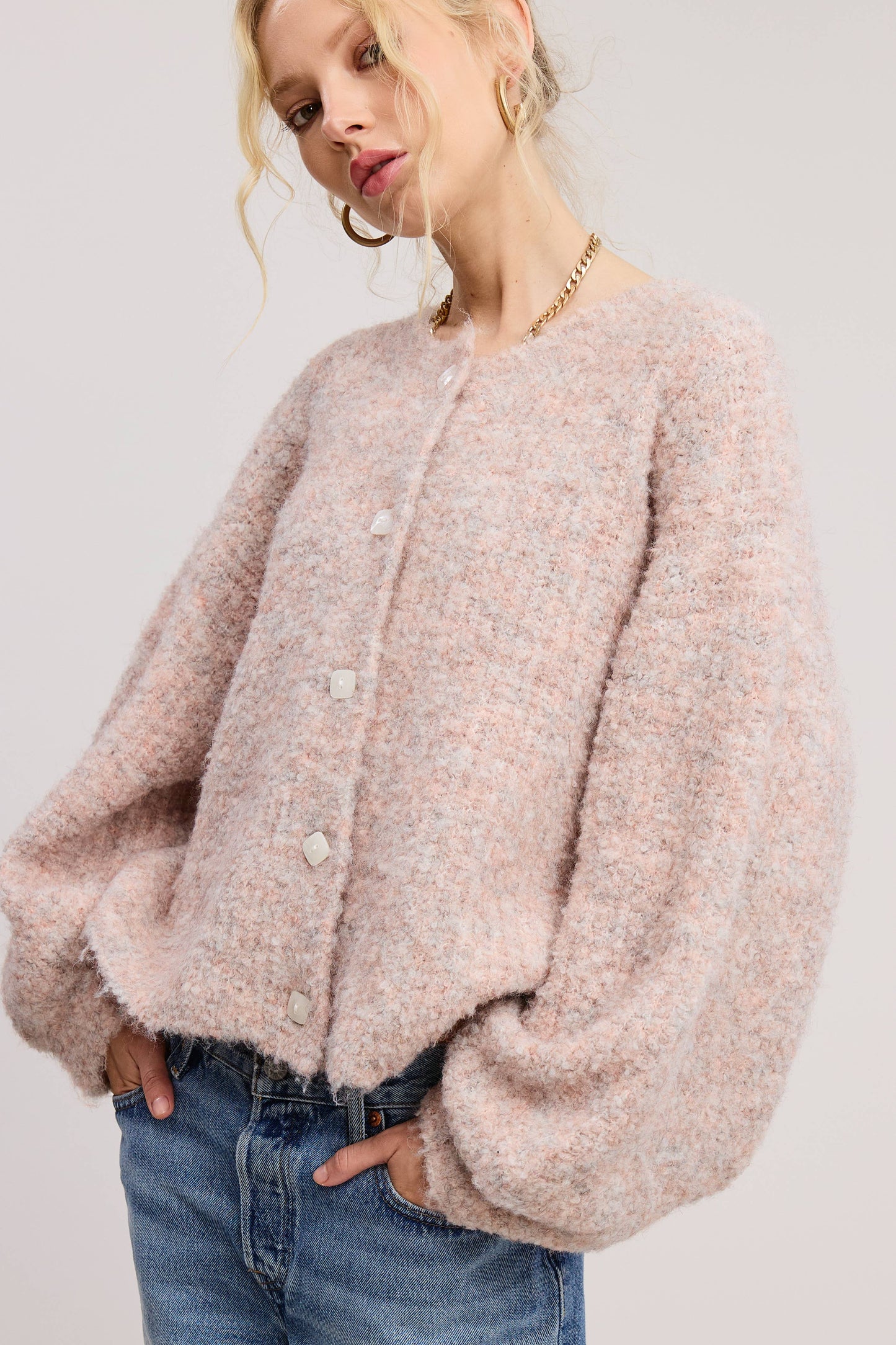 Fuzzy Confetti Cardigan | Blush