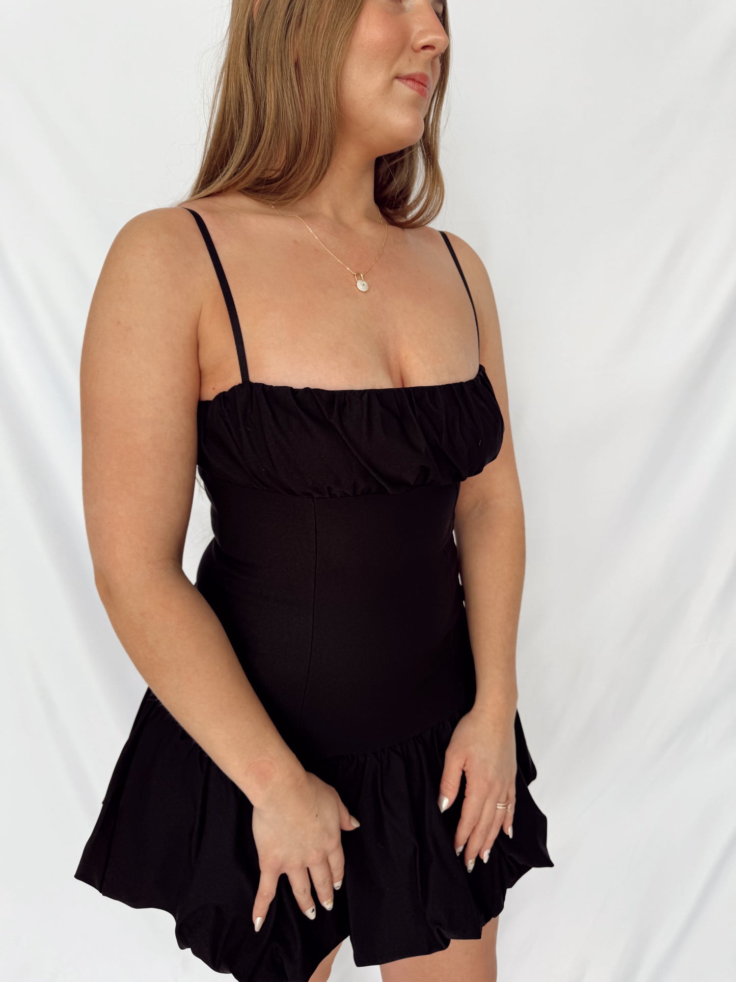 Bubble Hem Mini Dress Black