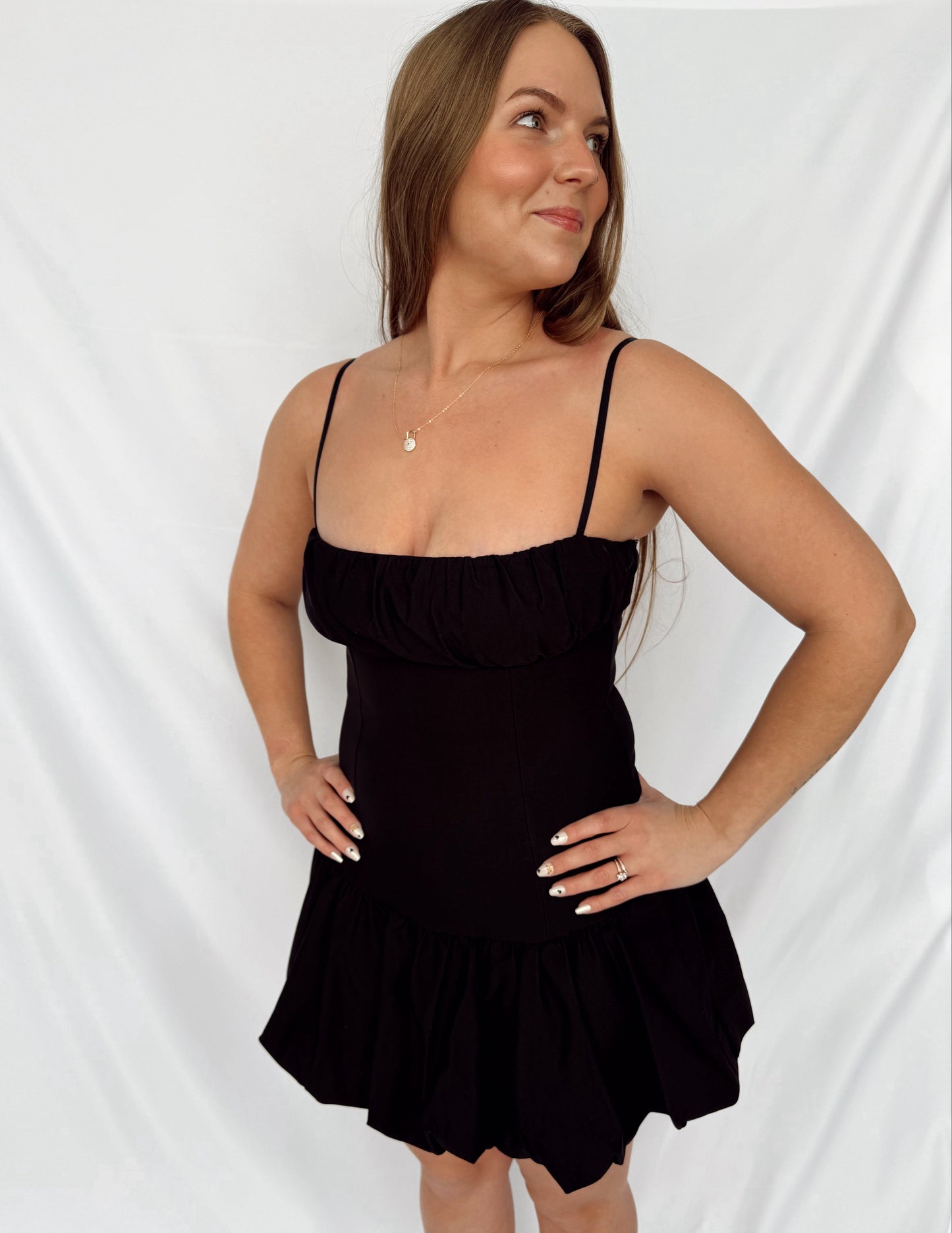 Bubble Hem Mini Dress Black