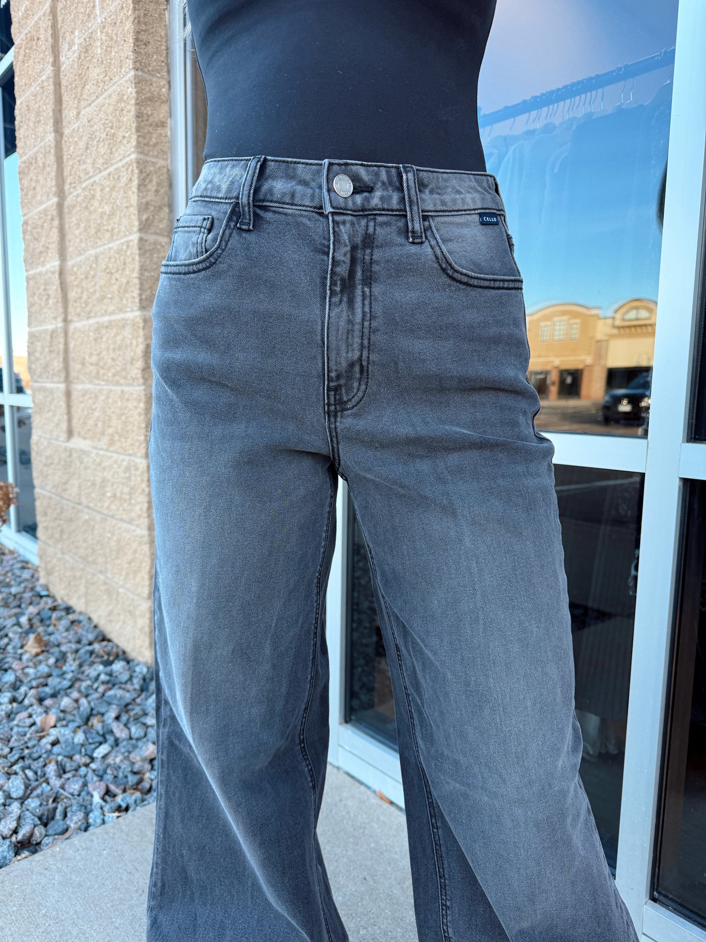 Grey High Rise Wide Leg Denim