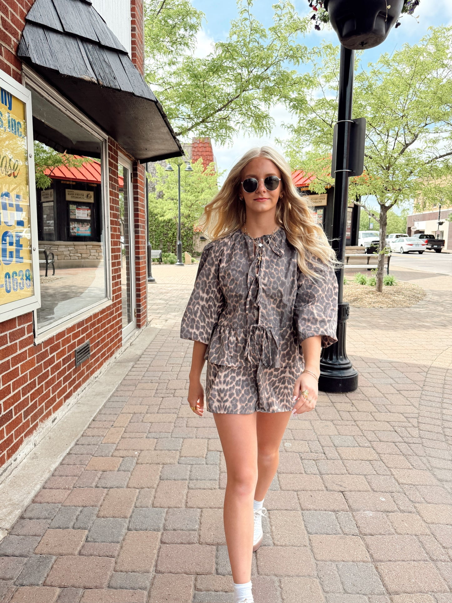 Leopard Tie Shirt + Shorts Set