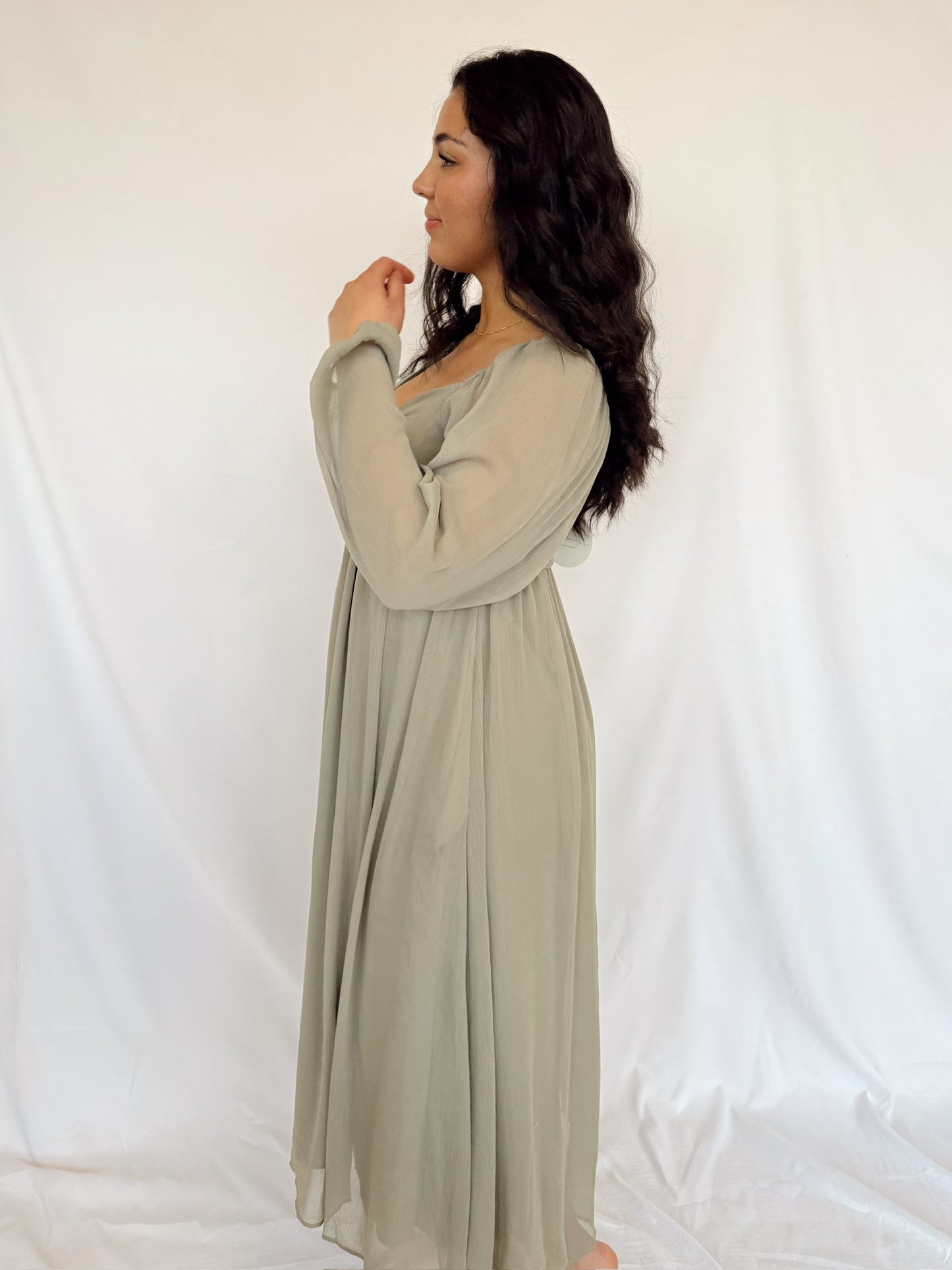 Twisted Sheer Olive Midi Dress