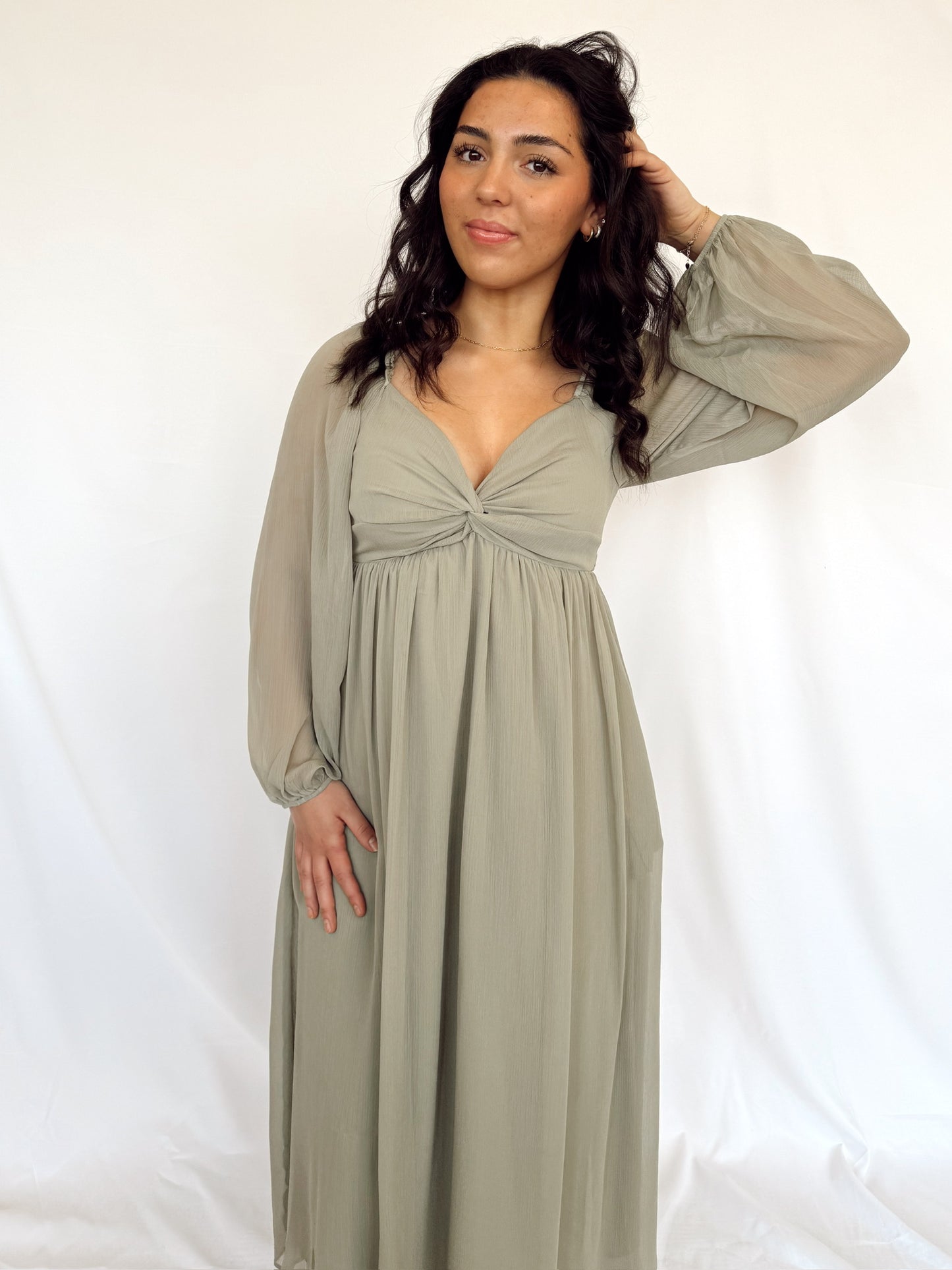 Twisted Sheer Olive Midi Dress