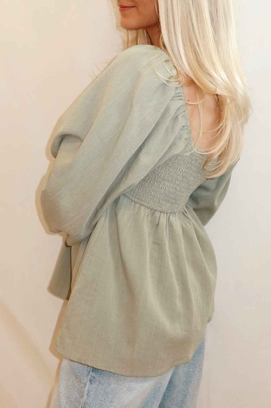 Olive Babydoll Top With Front Bow
