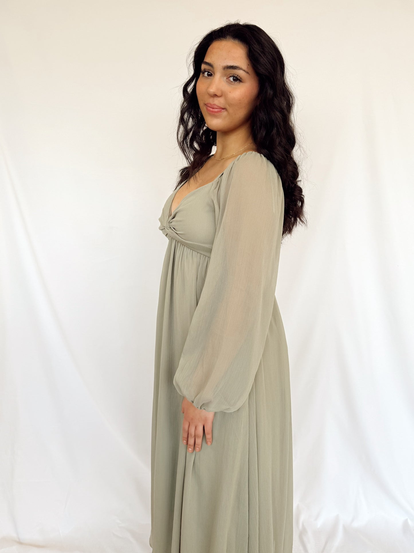 Twisted Sheer Olive Midi Dress