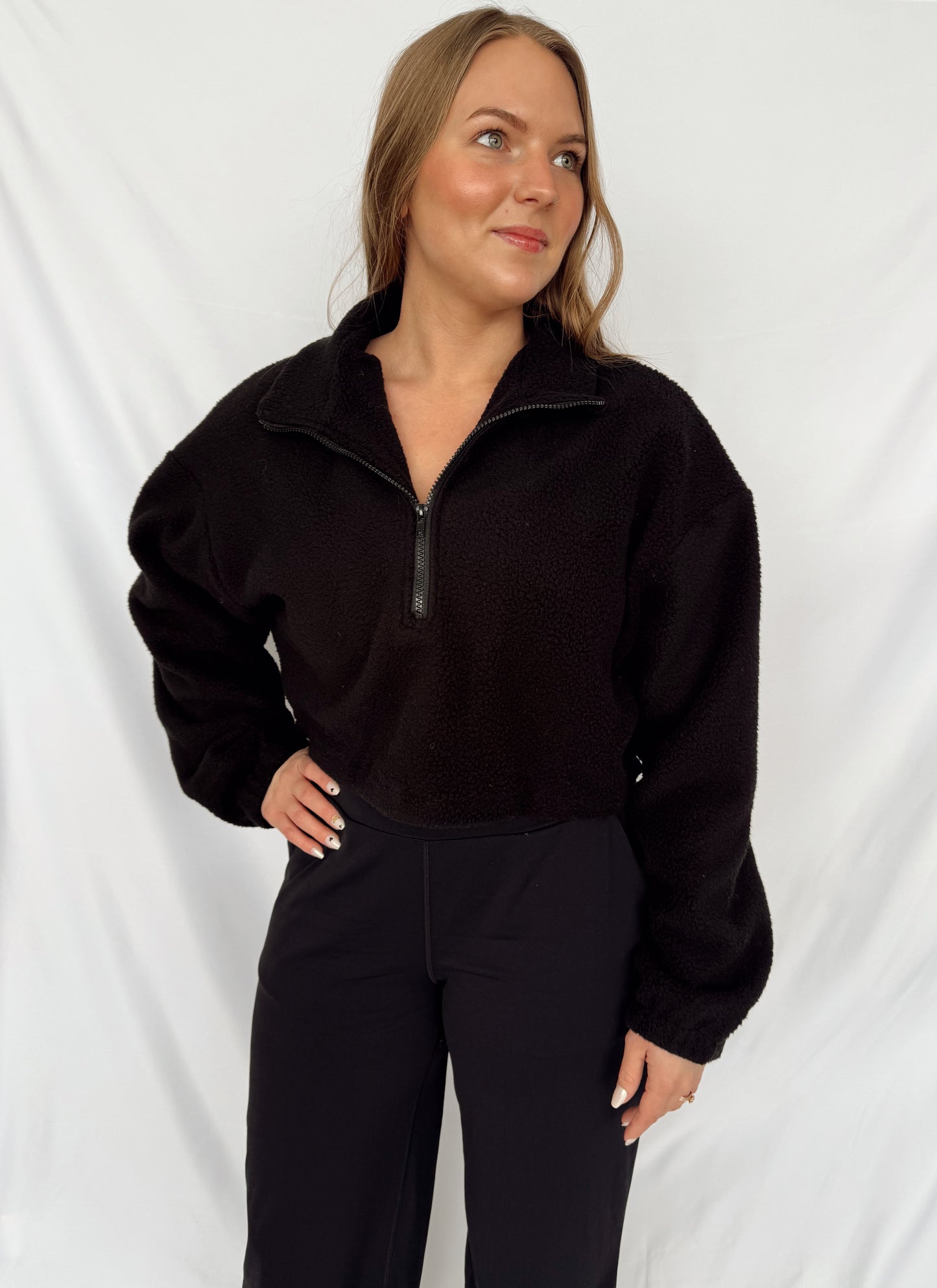 Sherpa Black Cropped 1/2 Zip Sweatshirt