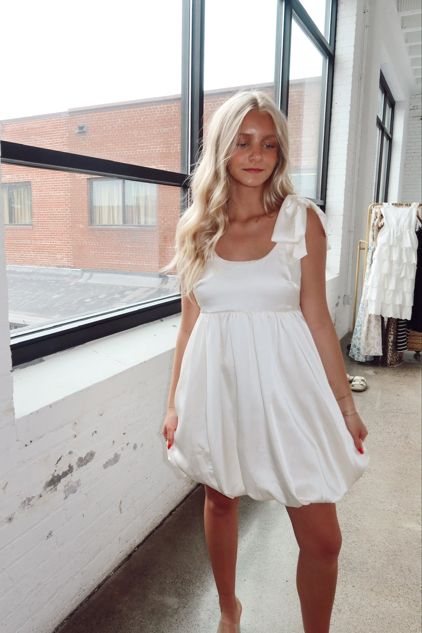 Satin Babydoll Shoulder Tie Dress