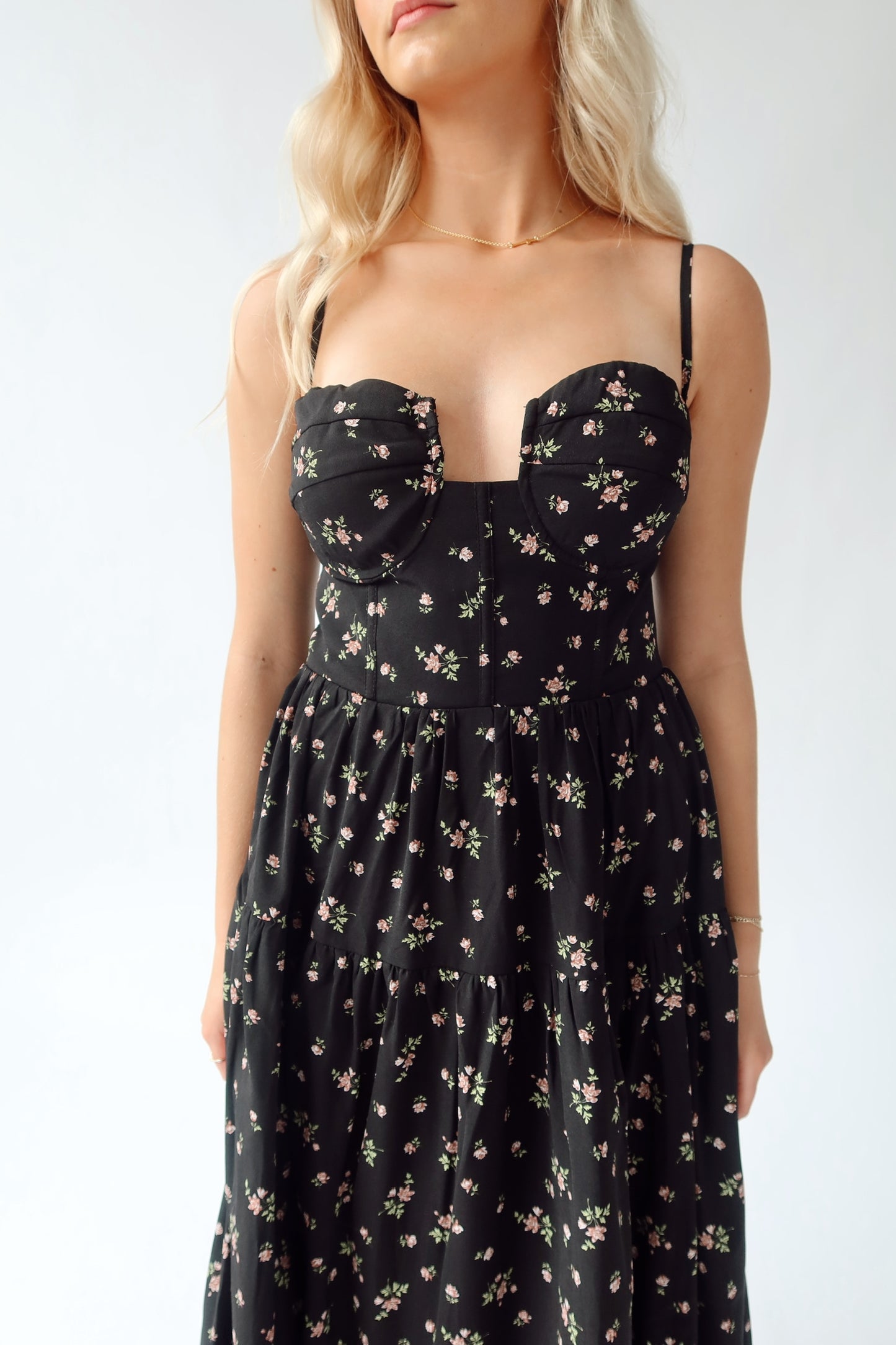 Black Floral Bustier Maxi Dress