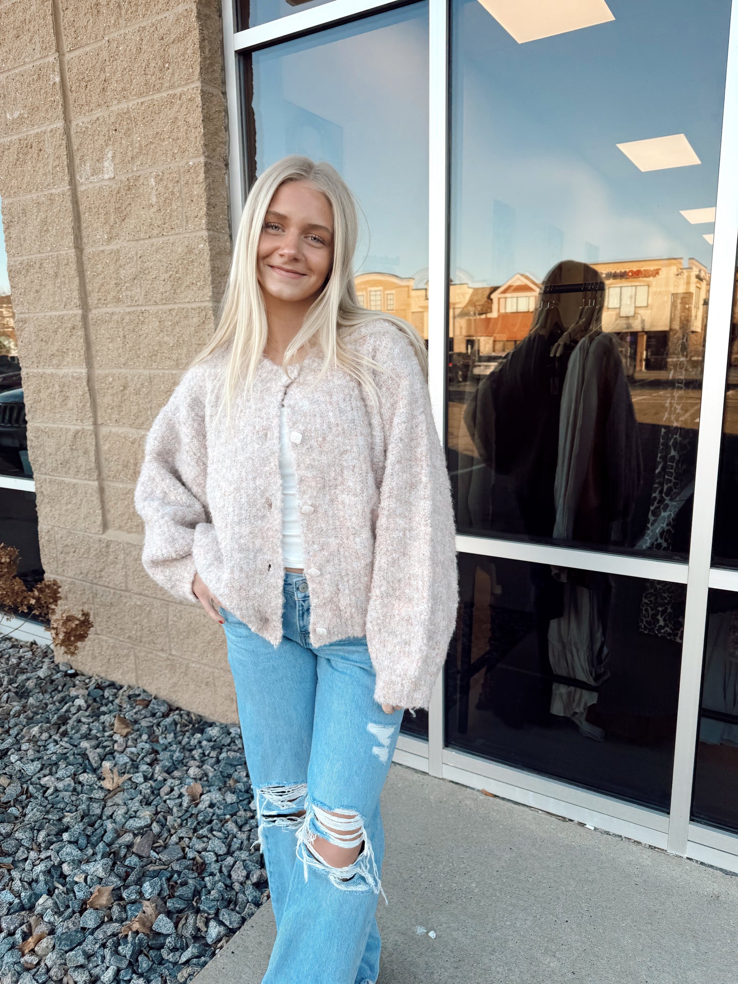 Fuzzy Confetti Cardigan | Blush