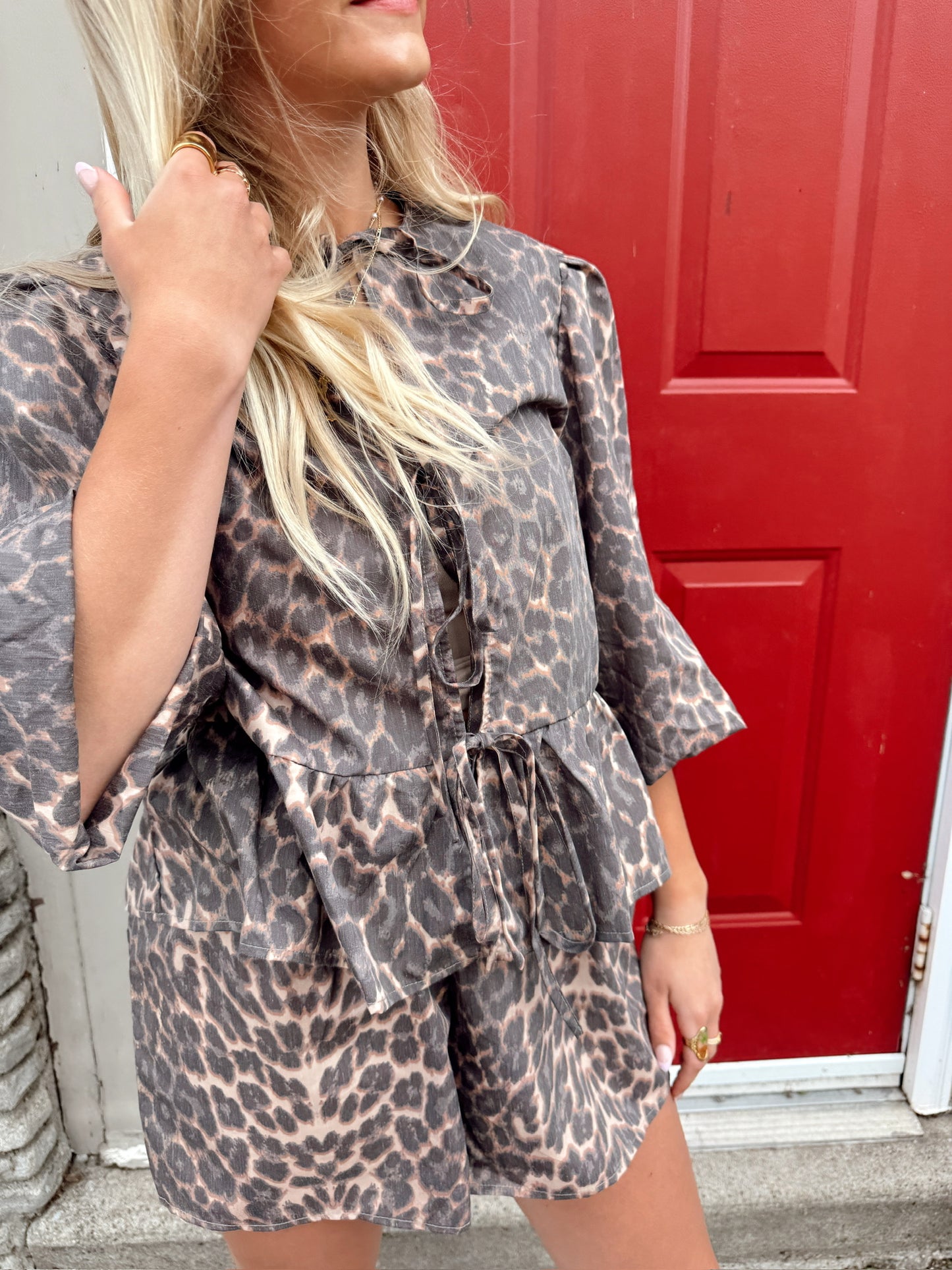 Leopard Tie Shirt + Shorts Set