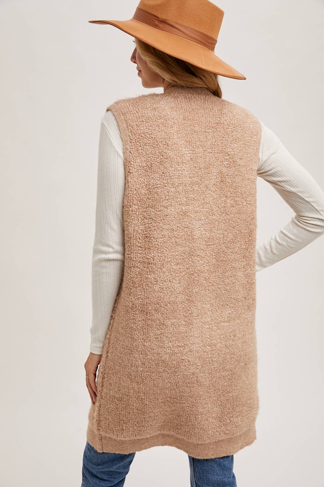 Button Down V-Neck Teddy Long Lined Vest