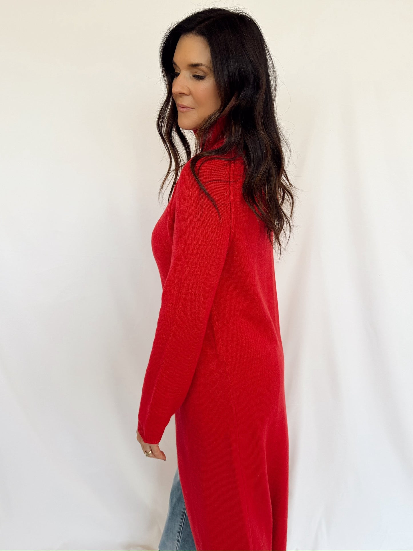 Long Line Red Turtle Neck Sweater