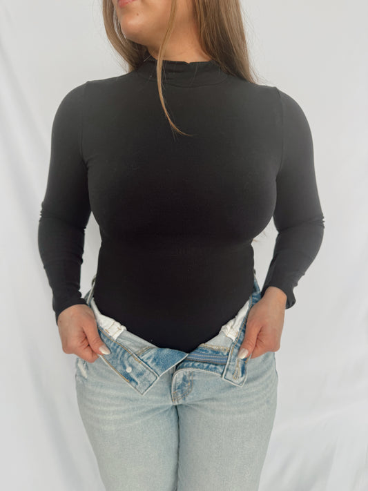 Mock Neck Shaping Body Suit Black