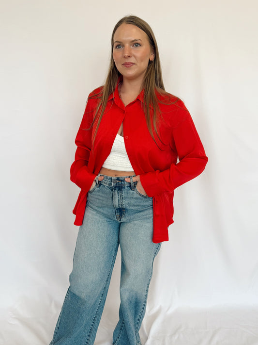 Red Satin Button Down