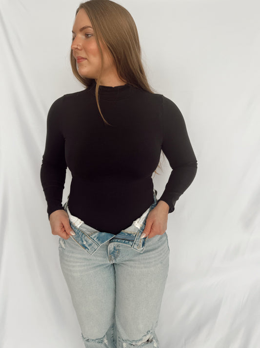 Mock Neck Shaping Body Suit Black