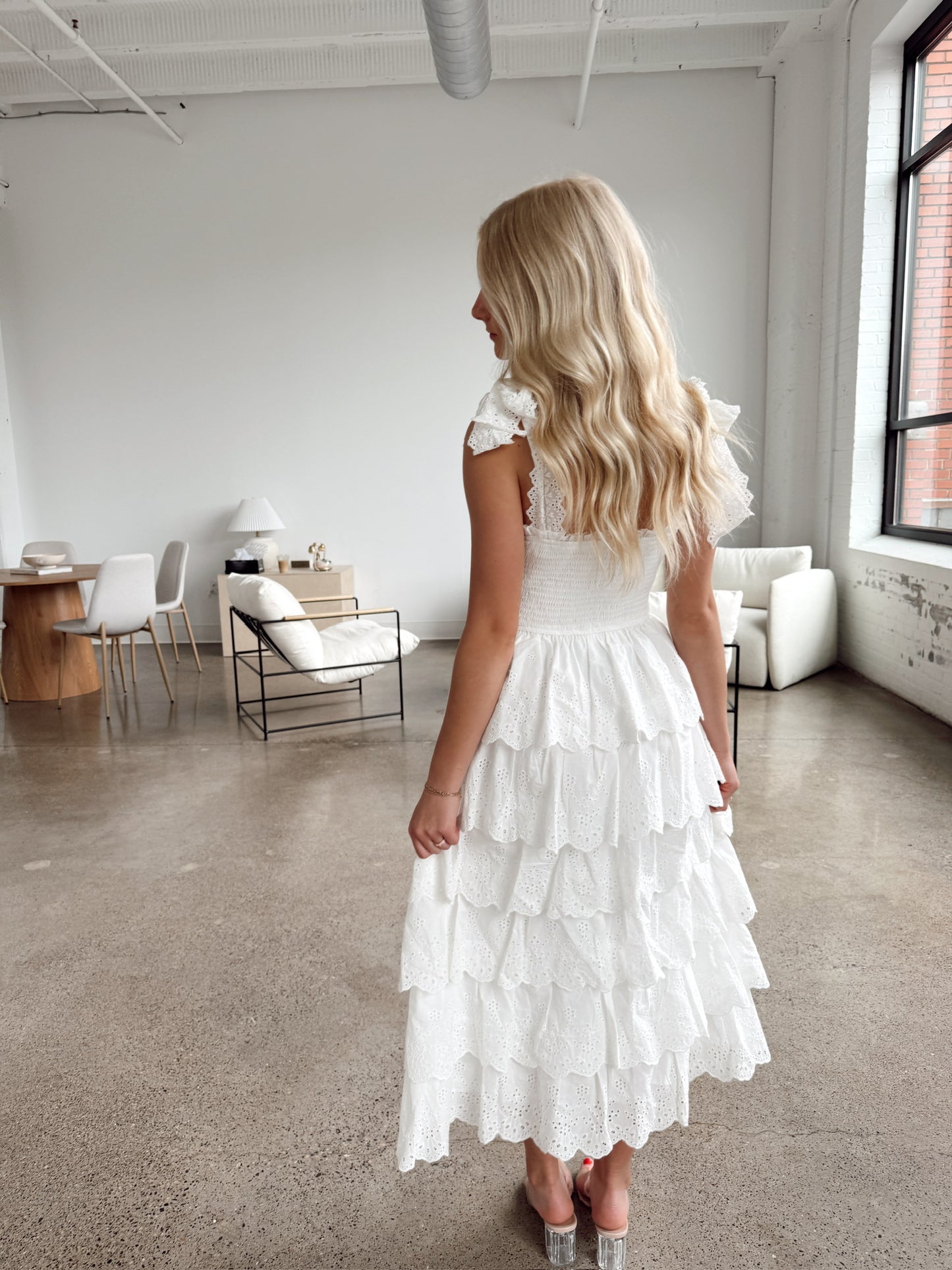 White Tiered Midi Dress