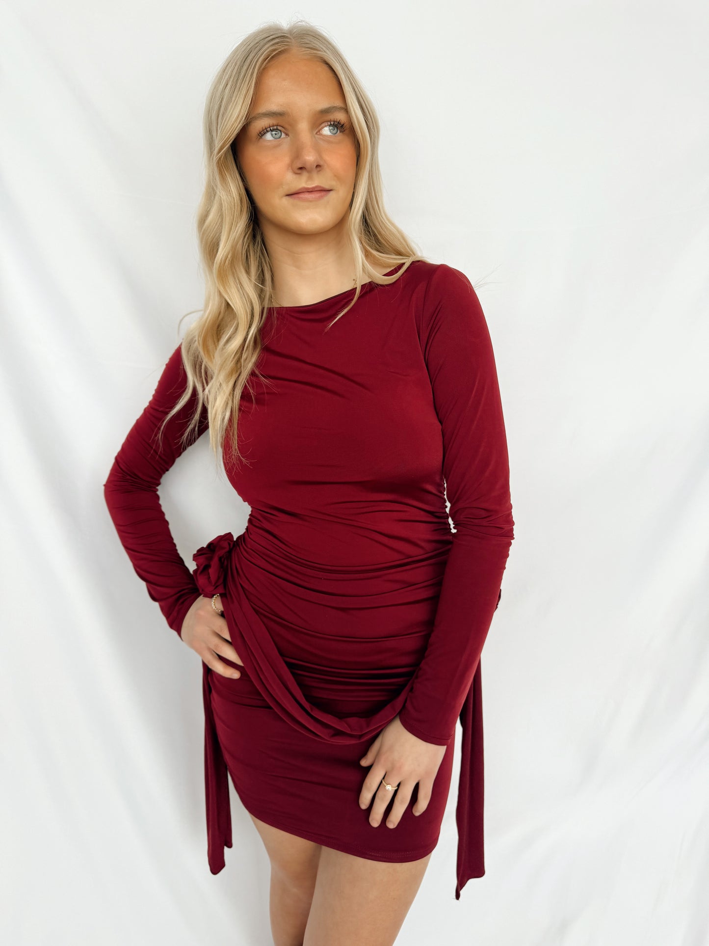 Burgundy Mini Dress With Rosettes