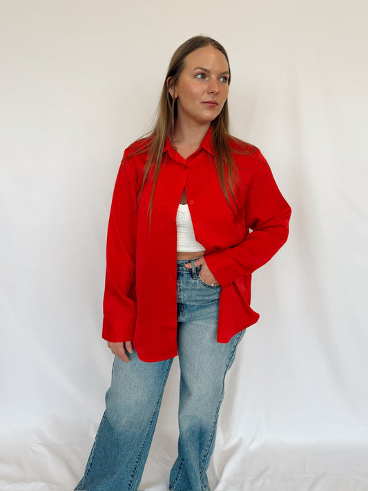 Red Satin Button Down