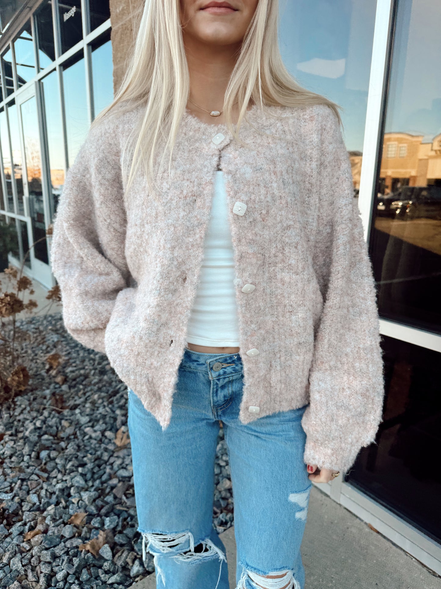 Fuzzy Confetti Cardigan | Blush