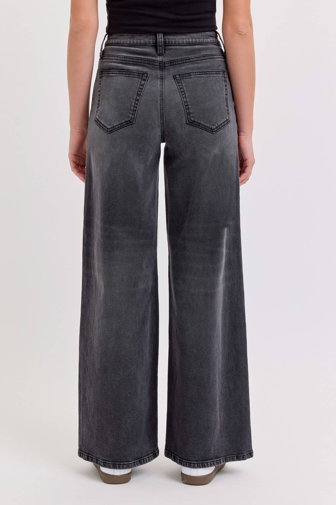 Grey High Rise Wide Leg Denim