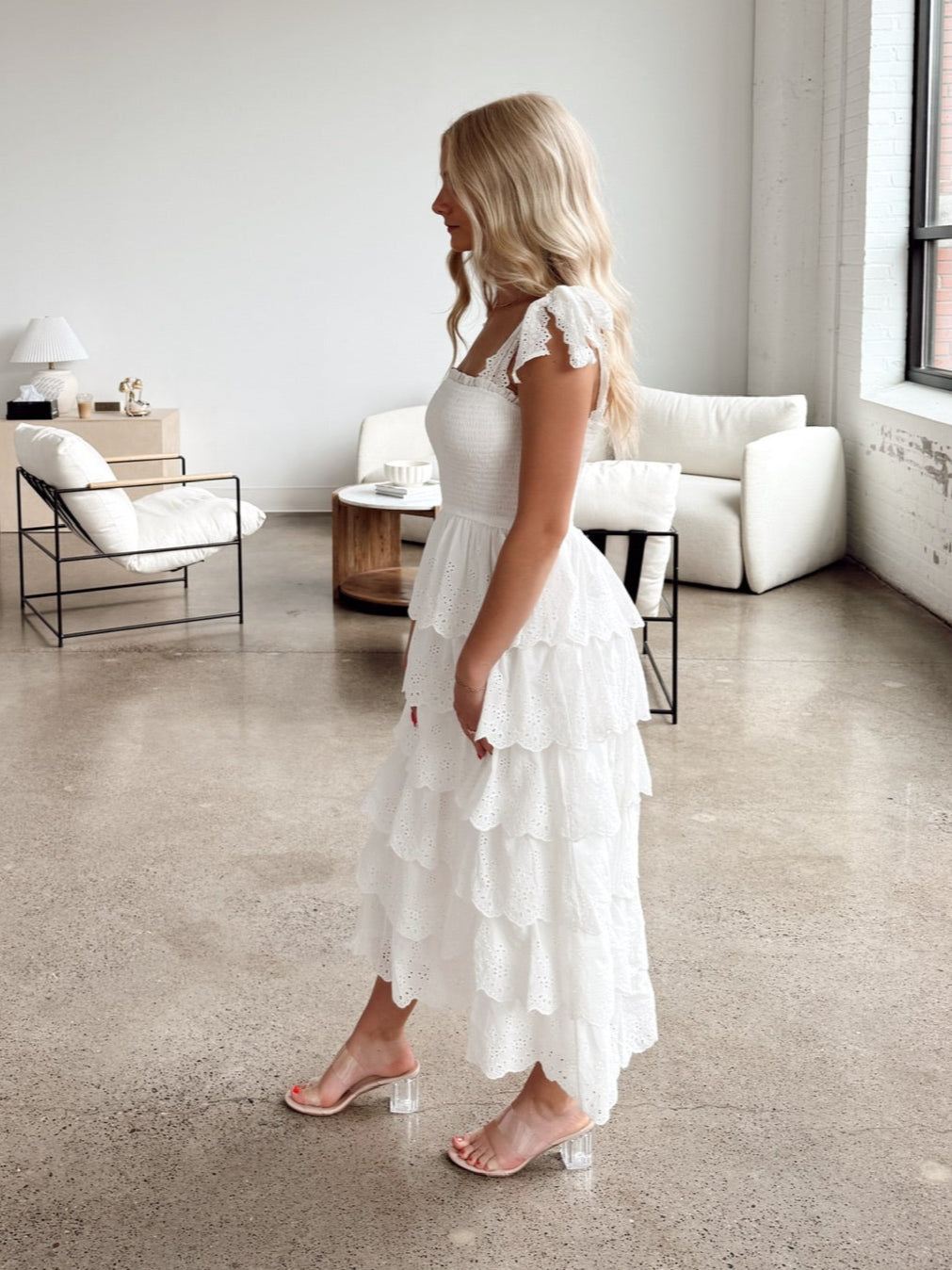 White Tiered Midi Dress
